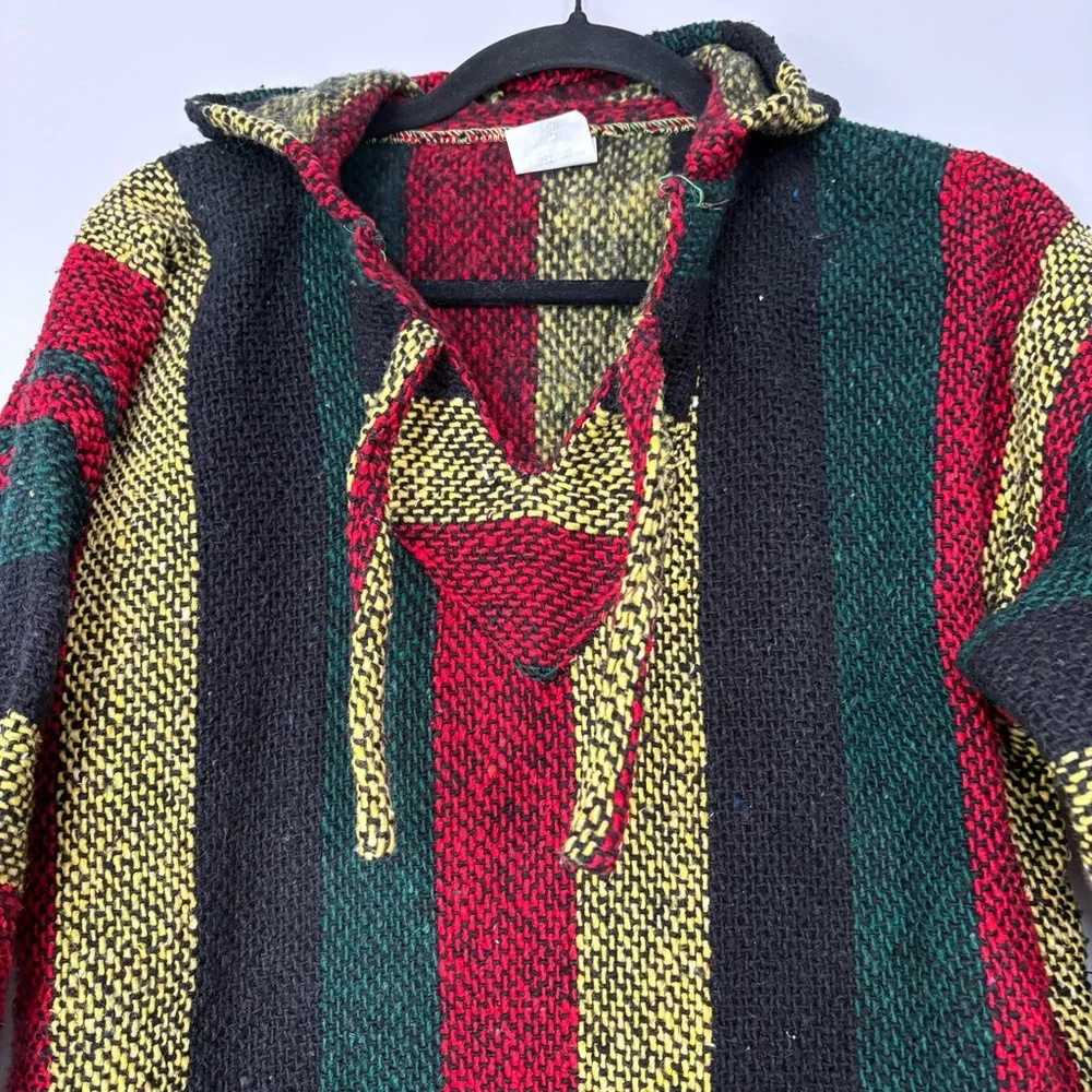 Baja Hoodie Drug Rug Mexican Blanket Pullover Kangaroo Pocket Size M Poncho - Picture 2 of 9